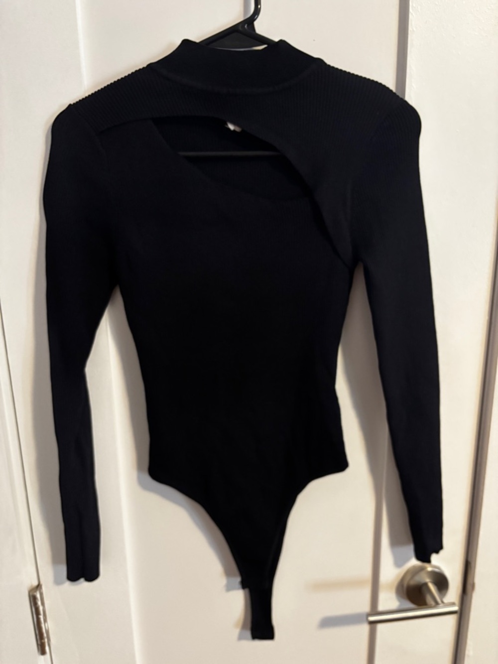 Princess Polly Black Long-Sleeve Ribbed Cutout Bodysuit